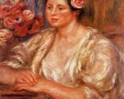 皮埃尔奥古斯特雷诺阿 - Madelaine in a White Blouse and a Bouquet of Flowers